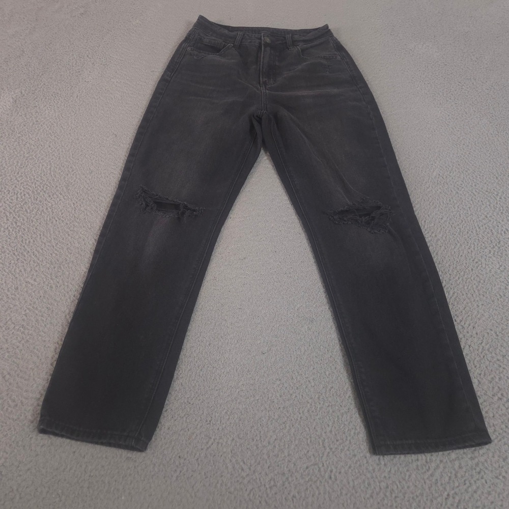 American‎ Eagle Jeans Womens 2 Black Mom Straight Distressed Ripped Knee Denim